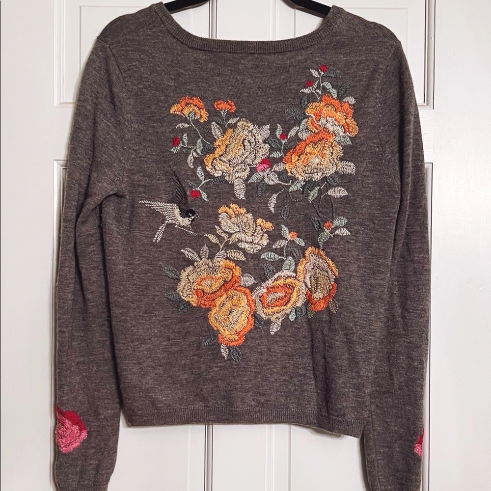 Johnny Was 100% Cashmere Embroidered Cardigan Sweater